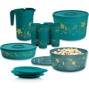 Tupperware Holiday Holly Serving Set | Bowls, Plates, Tumblers & Pitcher