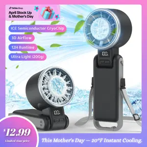 Portable Handheld Turbo Fan with Ice Cooling, Ice Fan, Rechargeable Personal Fan, Up to 12H Cooling, 5 Speed 25550RPM Powerful Portable Fan for Travel, Outdoor, Camping, Hiking