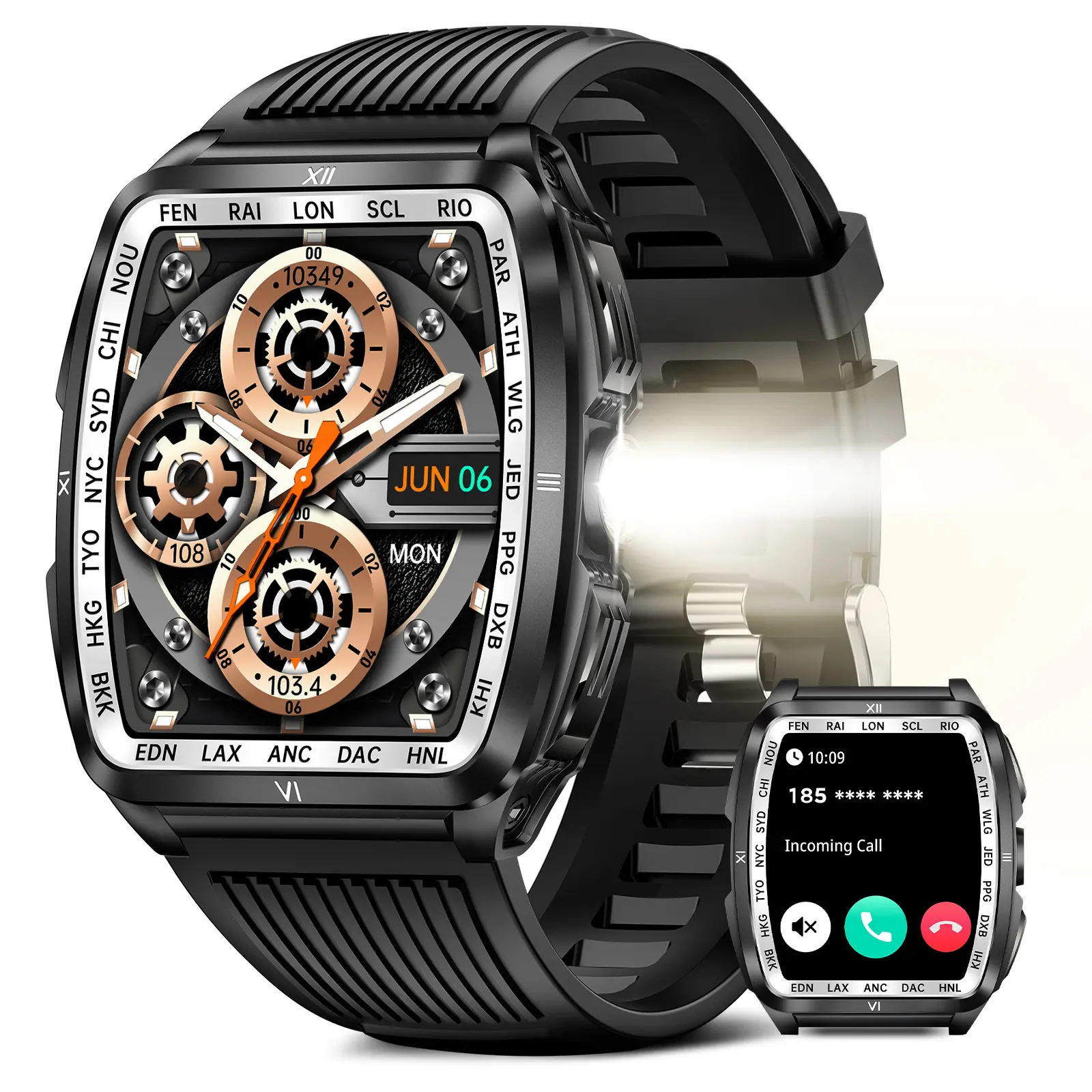 EIGIIS KE7 Plastic Wearable Tech Smart Watch for Men - 1.8'' Large Screen, 5ATM Waterproof, 100+ Sports Modes, Call Receive/Dial, LED Flashlight, Magnetic Charging, Remote Control, Weather Forecast, Voice Control, Music Playback, Smart Device Gift, Charge