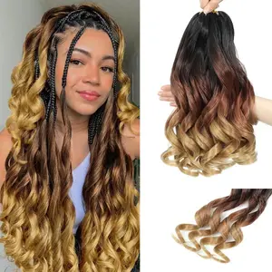 French Curl Braiding Hair, 12 Inch Curly Braiding Hair 8 Packs Bouncy French Curl Crochet Braids for Black Women Pre Stretched Loose Wavy Extensions(T1B/30/27, 12Inch)