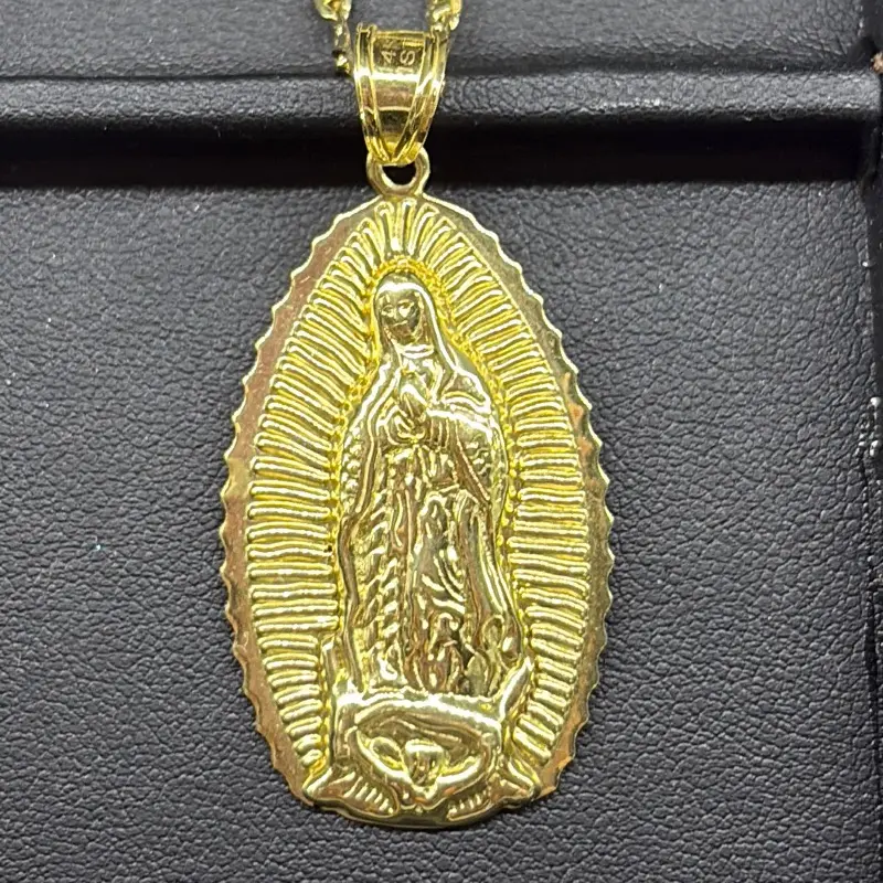 14k gold pendant - semi solid and virgencita - yellow gold (no necklace)