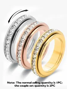 Rotatable Anti-Anxiety Ring, Rotating Openwork Ring, Titanium Steel Striped Zirconia, Comfortable Wear, Sizes 5-10, Casual Wedding Promise Ring