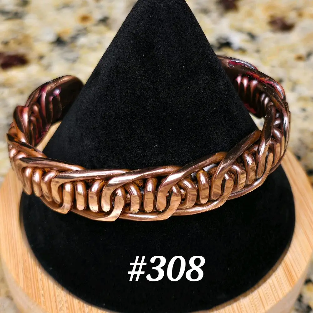 #308 Pure Copper 6" x 1/2" Handmade Cuff Bracelet Unisex Artisan Jewelry Open Cuff Design Gift Ready Durable Stylish Everyday Wear Handwoven