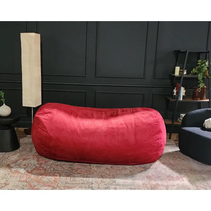 Traditional 8 Foot Cylindrical Suede Bean Bag, Red On-Site,High end and high-quality,Moisture absorbing and breathable, thick and wear-resistant, comfortable for prolonged sitting,Modern minimalist style,for Living Room or Bedroom