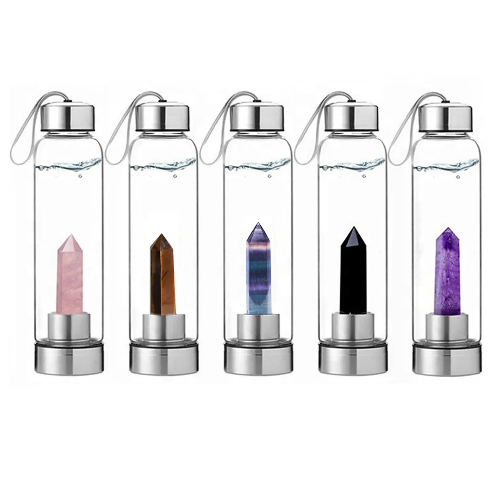 Crystal Glass Water Bottle Natural Crystals For Healing Stainless Steel Crystal Glasses Crystal Energy Stick Water Bottle Wand Energy Cup For Women Gifts