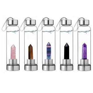 Crystal Glass Water Bottle Natural Crystals For Healing Stainless Steel Crystal Glasses Crystal Energy Stick Water Bottle Wand Energy Cup For Women Gifts