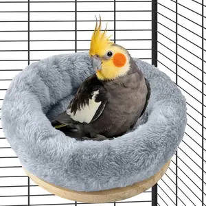 Medium Bird Nest for Cage, Removable Plush Parrot Hammock Warm Resting Perch Platform for Budgies Cockatiel Conure Parakeet Hamster Washable Breeding Sleeping Lay Eggs Nesting (Grey, M)