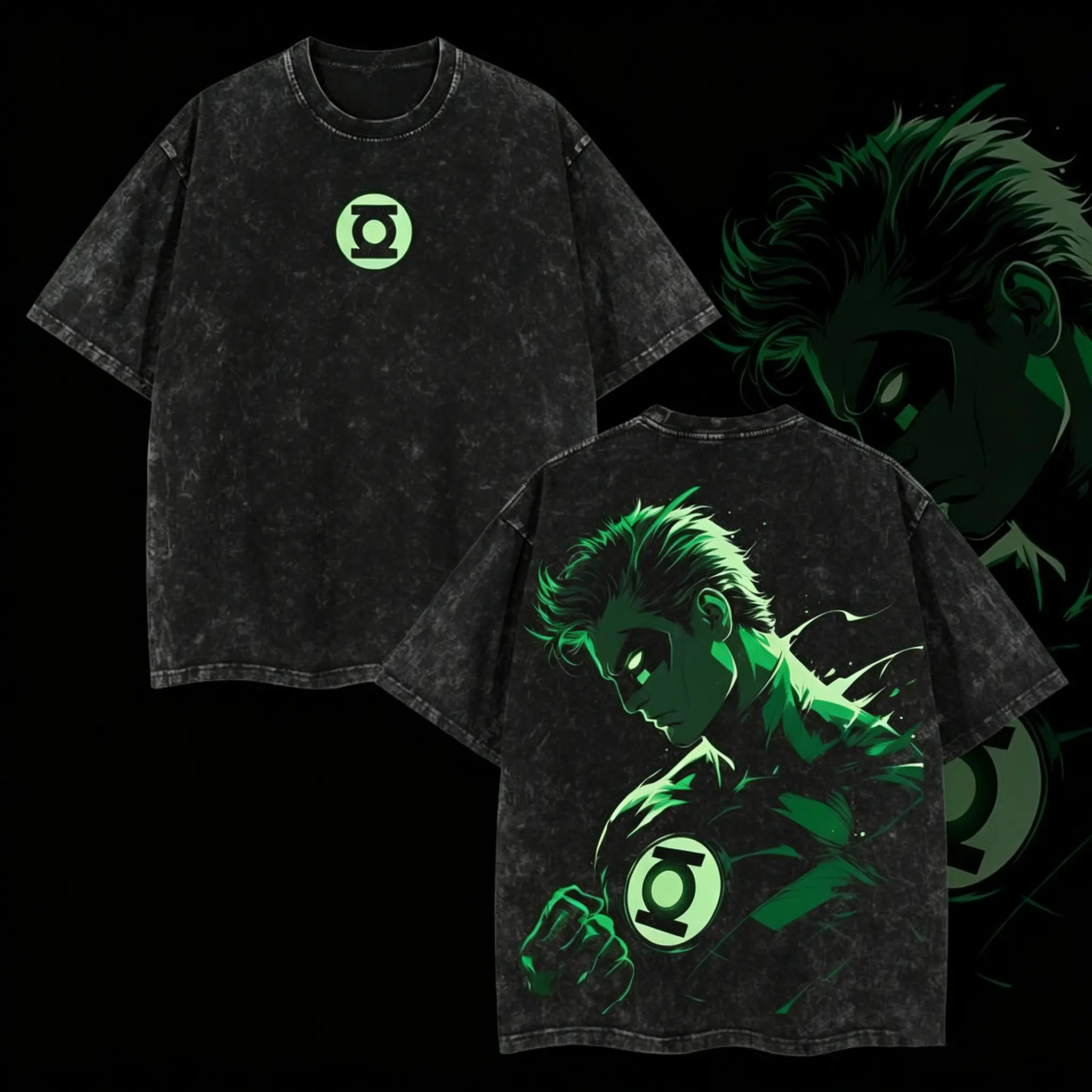 Emerald Sentinel "Green Lantern" DC Cosmic Guardian Comic Edition Double Printed Oversize Lightweight Acid Washed T-Shirt