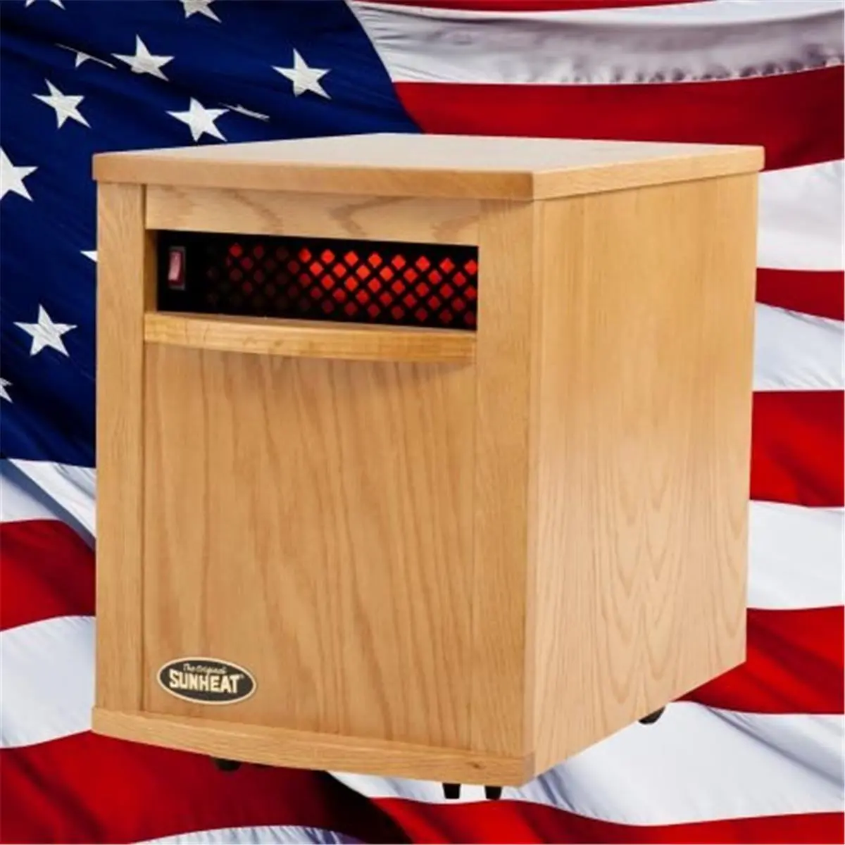 212 MAIN SunHeat 1500W Power Infrared Heater - Handcrafted Amish, Fully Made in the USA, Nebraska Oak Wood, Corded or Direct Wire Option, Model 160110001