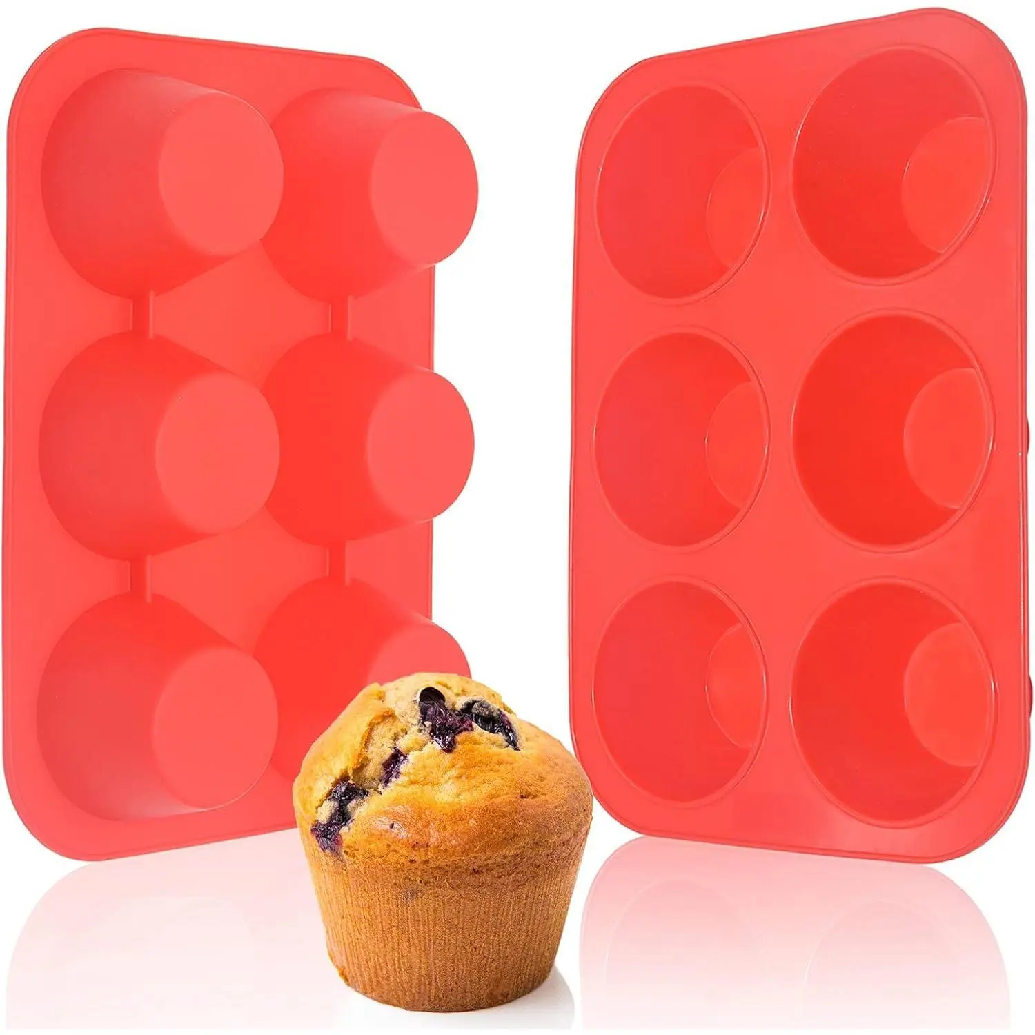 Silicone Large Muffin Pan 2 Pack,6 Cup Large Silicone Cupcake Pan,Non-Stick Jumbo Muffin Pans,Food Grade Cupcake Molds,Perfect for Egg Muffin,Big Cupcake