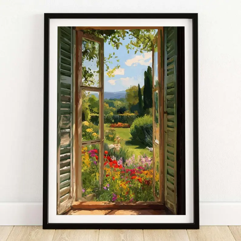 Poster No Frame - Matisse Open Window Art Print | Vibrant Flower Garden Landscape Poster in Style of Matisse