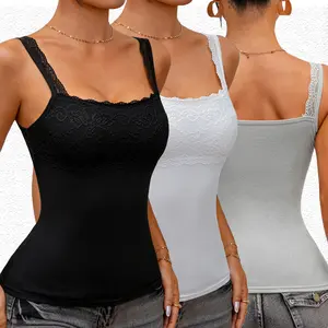 Women's Lace Square Neck Camisole - Slim Fit, Flattering, Soft Breathable Cotton, Fashionable Elegant, Versatile Everyday Tank Top