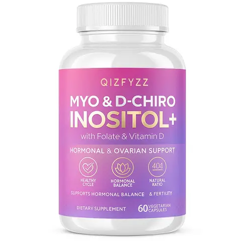 QIZFYZZ Women's Clean Label Inositol Vitamins Supplements - 40:1 Natural Myo-D-Chiro Inositol Ratio, Folate, Vitamin D, Vegan, Dairy-Free, Gluten-Free, CGMP Certified Capsules, 30-Day Supply for Female Wellness, Hormonal Support