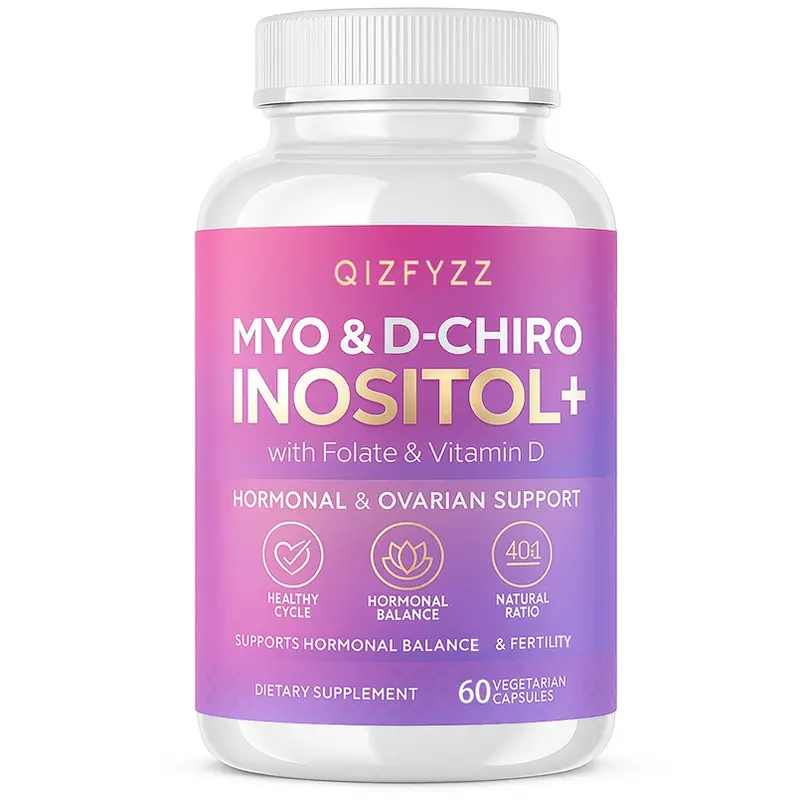 QIZFYZZ Women's Clean Label Inositol Vitamins Supplements - 40:1 Natural Myo-D-Chiro Inositol Ratio, Folate, Vitamin D, Vegan, Dairy-Free, Gluten-Free, CGMP Certified Capsules, 30-Day Supply for Female Wellness, Hormonal Support