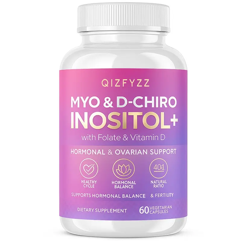 QIZFYZZ Women's Healthcare Dietary Inositol Vitamin Capsules - 40:1 Natural Myo-D-Chiro Inositol Natural Ratio, Folate, Vitamin D, Dairy Free, Gluten-Free, CGMP Certified Supplement - 30-Day Supply for Cycle Support, Ovarian Health, Female Health, Hormone