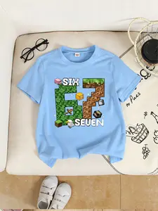 Kids' 67 Blue Summer Tee | Minecraft Six Seven Pixel Print, Trendy & Versatile, Perfect for Summer!#Kids Summer Style #67 Kids Wear #Versatile Tee