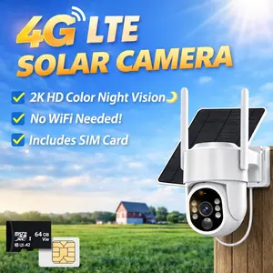 4G LTE Cellular Solar Security Camera Wireless Outdoor, 2K Cameras for Home Security, No WiFi Security Camera Solar Powered, Color Night Vision, Human Detection, Include SIM Card