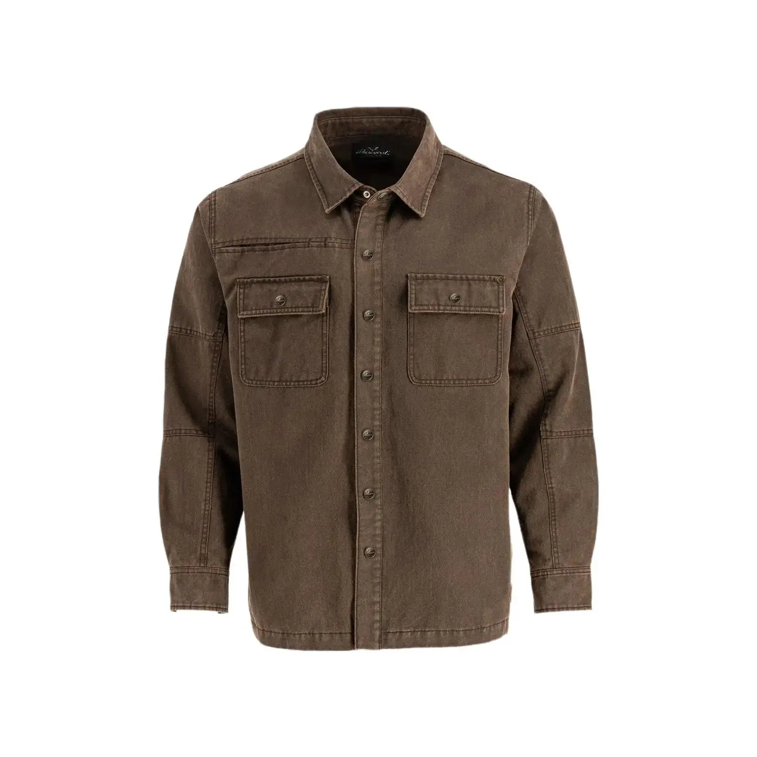 Thorogood Men's Long Sleeve Plain Waxed Cotton Shirt Jacket - Polyester-Lined Work Top with Snap Closures, Leather-Accent Chest Pockets, Reinforced Elbows