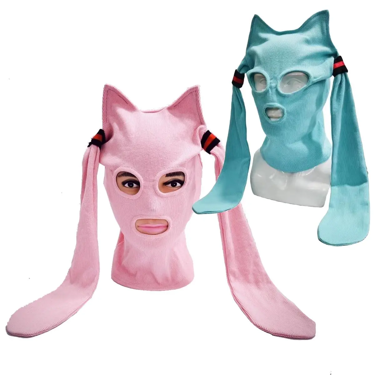 Funny Cartoon Character-Based Knitted Full-Face Mask - Cat Ear Helmet Accessory for Adults' Halloween Party Cosplay Costumes, Hat