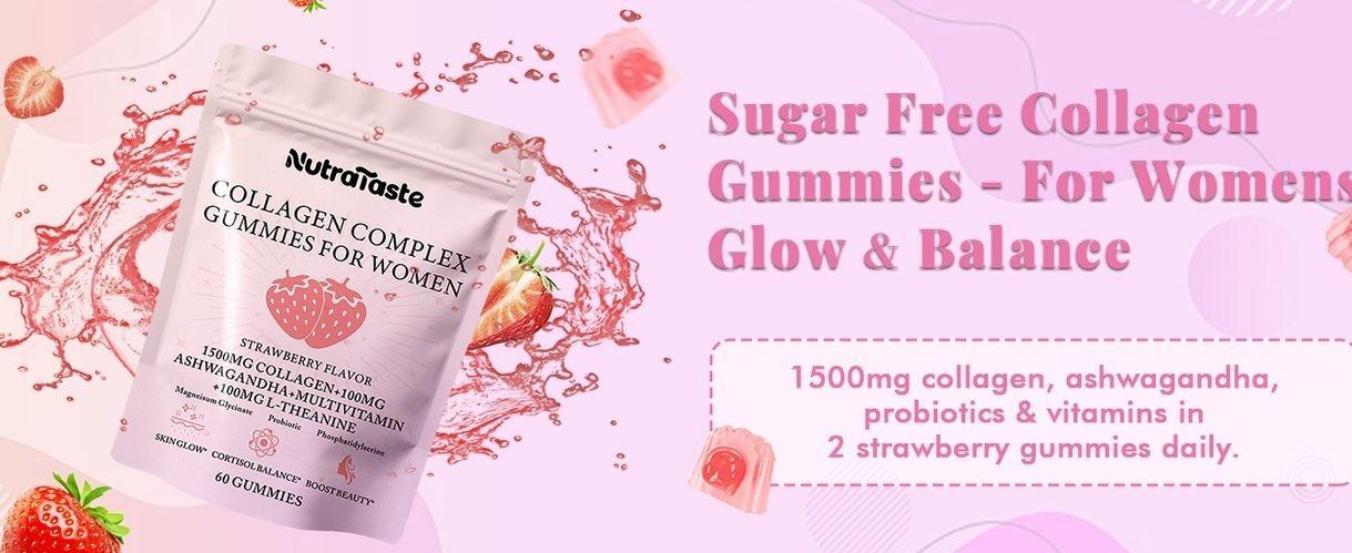 Collagen Gummies for Women | Biotin, Vitamins, Probiotics & Ashwagandha | Skin, Hair & Nails Supplement | Sugar Free, Non-GMO, Gluten Free | Strawberry Flavor - 30 servings