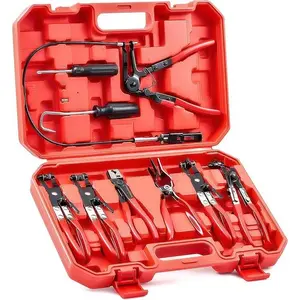 9-Piece Hose Clamp Pliers Set, Long Arm Hose Clamp Tool Remover Suitable for Water Pipes and Car Coolant Radiators Heaters with Flexible Line Long Arm Hose Clamp Pliers and Flat Nose Pliers Multi-Functional Pipe Clamp for Car Repair, Car Accessories