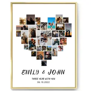 Custom Unique Heart-Shaped Photo Puzzle Keepsake for Anniversary, Personalized Heart-Shaped Collage Photo Frame, Romantic Canvas Print Wall Artwork Decor, Christmas Gift