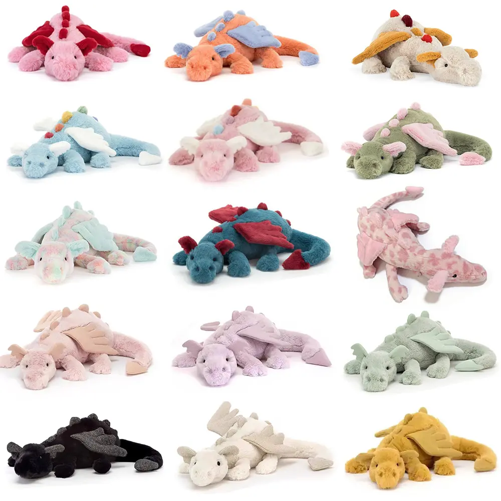 19.69in Fluffy Lying Dragon Plush Toy Soft Cute Stuffed Dragon Animal Plushie Multi Color Options Comfort Sleep Pillow Perfect Birthday Holiday Gift For Kids Girls Collectors