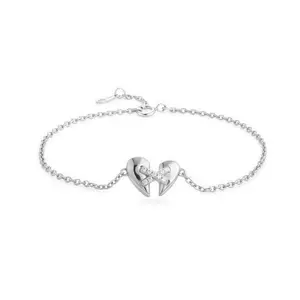 FINDURINGS 925 Silver Heart Charms Solitaire Bracelet For Women Adjustable Love Friendship  Bracelet