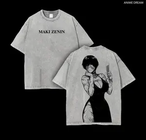 Maki Zenin - JJK Anime Double Printed Vintage Washed Tee Unisex Oversize Anime Manga Washed Heavyweight Cotton T-shirt, Gift For Anime Fan, Anime Lover