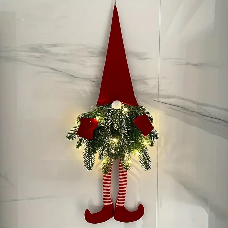 [1 Set Long Leg Elf Garland] 1 Set, Christmas Garland Long Leg Elf Pine Needle with Lights Christmas Decoration