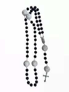black remix drill ball rosary,pendants necklace,sparkling bead,Retro Style,for Daily Wear and pray