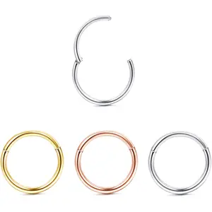 FINREZIO 3 Pcs Golden Silvery Rose Golden Nose Rings Hoops for Women Men Elegant 316L Surgical Steel 18G Nose Rings Classic Septum Clicker Earrings Gentle Daith Helix Cartilage Tragus Conch Piercing Jewelry Set