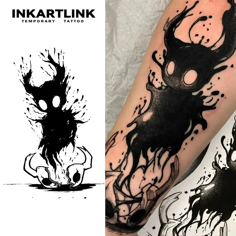 INKARTLINK Cute Ghost Magic Fake Tattoo Stickers (2 Sheets) - Waterproof, Semi-Permanent, Long-Lasting, All Skin Types, Casual, Fantasy - Juice, Art, Out-of-Body Party Tattoo Stickers