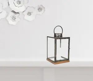 HomeRoots 516442 12 in. Gray Flameless Floor Lantern Candle Holder, Set of 3