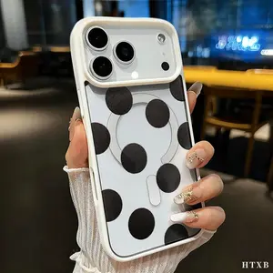 Black round magnetic phone case is suitable for iPhone 17 E Air Pro ProMax iPhone16 15 14 Plus 13 12 11 X XS XR. It features a fashionable and trendy pattern design. The transparent case comes in multiple colors,classic shockproof mixed transparent