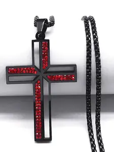 Catholic Cross Crucifix Pendant Necklace Stainless Steel Black Color Religious Holy Lord Amulet Necklaces collar hombre