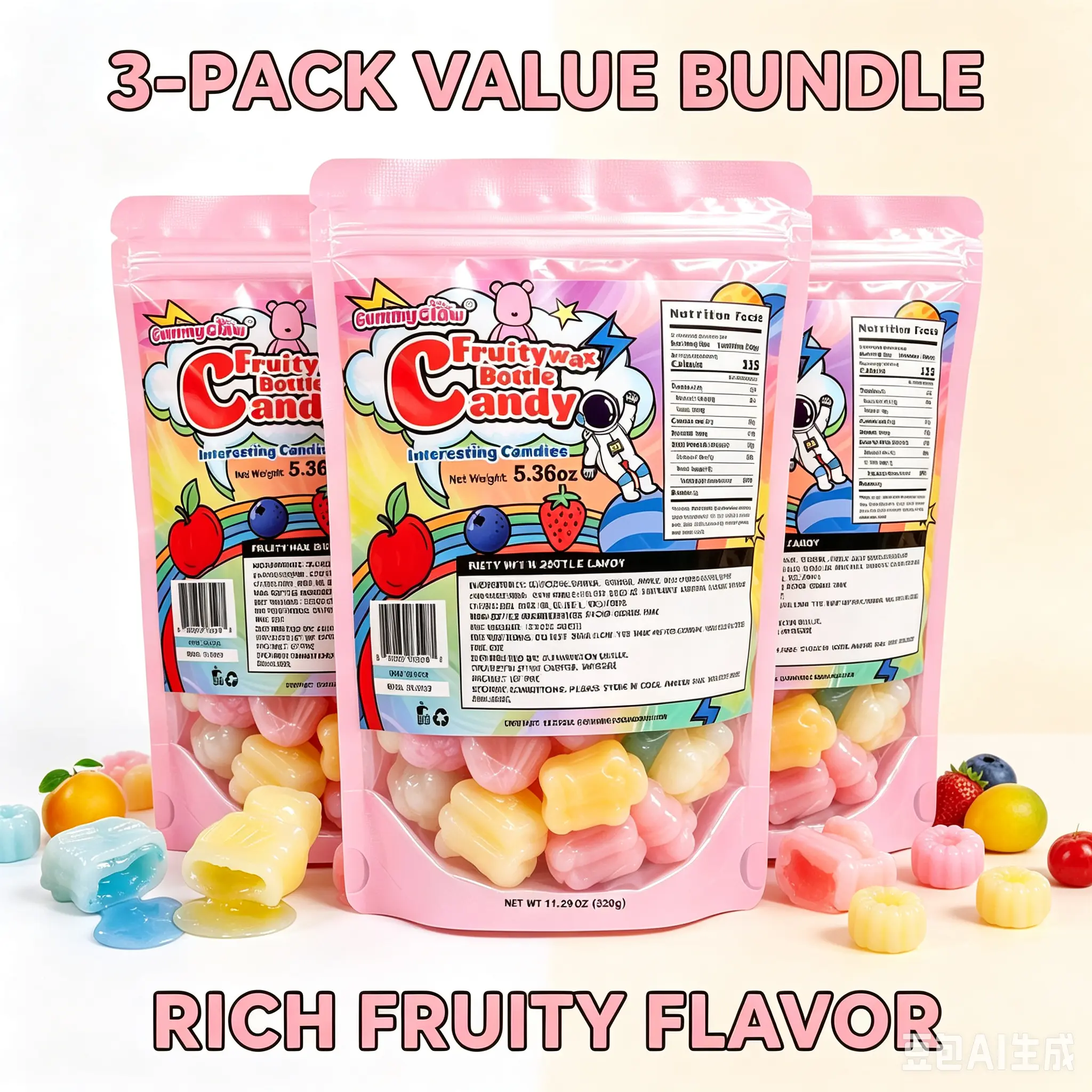 3 Packs!!! GummyGlow 「5.36oz x 3」 Wax Fruit-Filled Candy, Chewable Waxy Candy, Retro Nostalgic Novelty Treats, Classic Variety Flavors for Old School Candy Lovers, ASMR Lovers and Gifts #tiktokshopsummersale Jelly