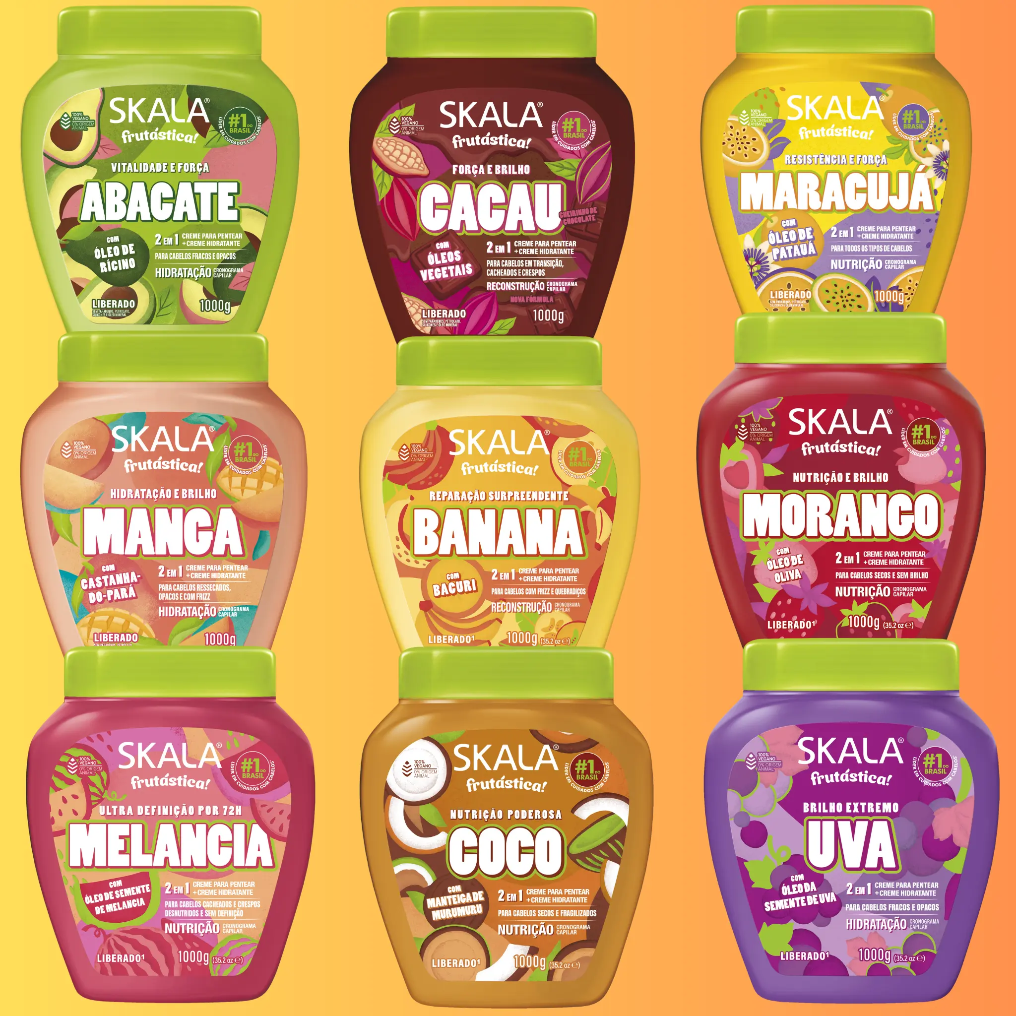 SKALA FRUTASTICA Hair Mask - Hydrating Formula with Hyaluronic Acid for Deep Hydration & Rich Color - Abacate, Cacau, Maracujá, Manica, Banana, Morango, Melancia, Coco, Uva