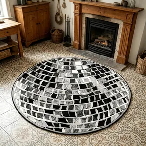 Modern Luxury Round Disco Ball Print Rug, Large Area Living Room Bedroom Carpet, Washable Easy Clean Plush Soft Rug, Decorative Rug, Home Decor for Sofa Table Study Closet