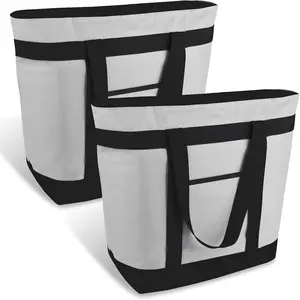 Mosago 2PK Insulated Grocery Tote Bags, Large 39L Reusable Cooler Bags with Zipper, Leak-Resistant Thermal Shopping Bag for Food Delivery, Beach, Travel, Picnic & Camping, Collapsible mosago