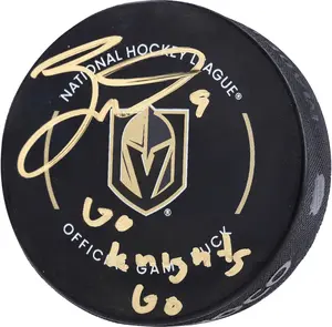 Jack Eichel Vegas Golden Knights Autographed Official Game Puck with "Go Knights Go!" Inscription - Fanatics Authentic Certified