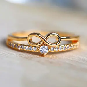 Japanese Agete Style Infinity 8-Shape Ring | Rose Gold Plated CZ Engagement Wedding Band