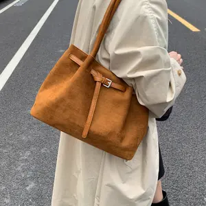 Soft Suede Tote Bag for Women, Minimalist Shoulder Bag with Belt Detail and Spacious Interior, Casual, Crossbody/Shoulder Bag Stylish Versatile Bag Lightweight Work Bag