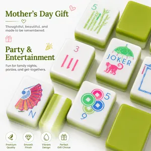 Aesthetic Apple Green Mahjong Set ,Handmade Engraved Tiles, Mahjong Fan Must-Have, Viral Game Night Starter, Perfect Holiday Gift