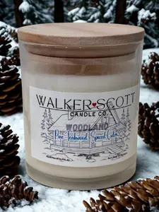 Walker Scott Candle Co. Woodland 8oz 100% Soy Wax Candle Pine Teakwood Spiced Cider Scented Candle