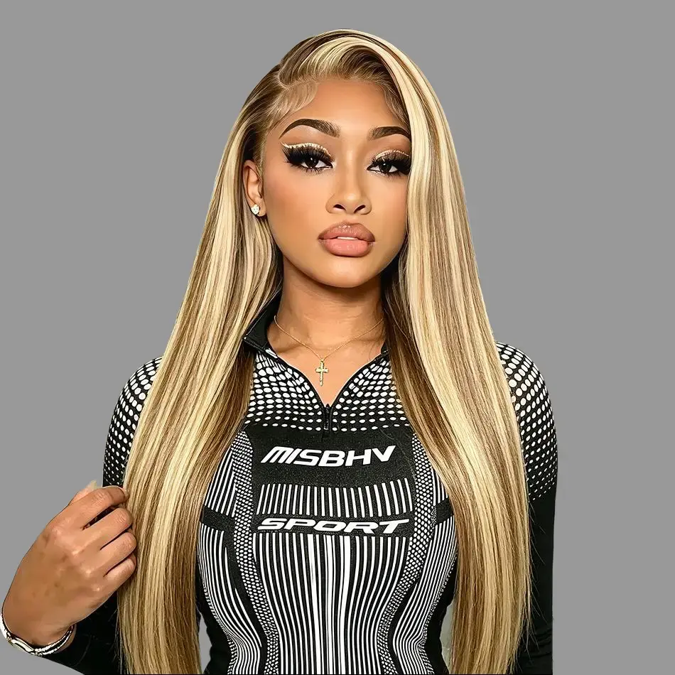 13x4 Glueless P4/613 Highlight Wig Human Hair HD 613 Lace Front Wig Ombre Brown Honey Blonde Colored Human Hair Wigs Super Double Drawn Bone Straight Lace Frontal Wig 100% Human Hair 180% Density Pre Plucked