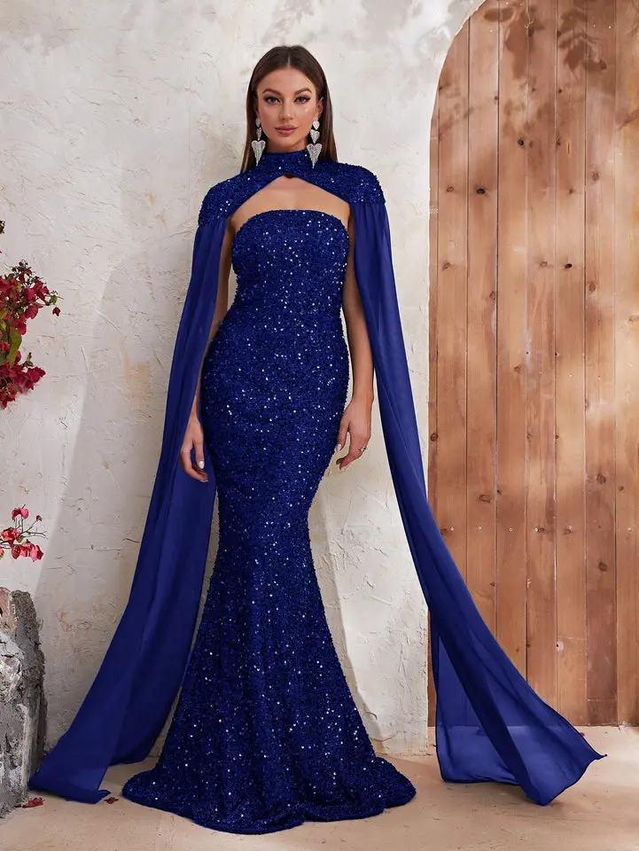 cloak sleeve sequin formal dress Beaded Fitted Cape Sleeve Gown by GLS Gloria GL3583-New Collection