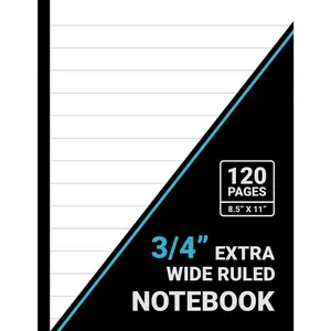 Extra Wide Ruled Notebook: 3/4 Inch Line Spacing, Extra Wide Lined Paper, 8.5" x 11", 120 Pages