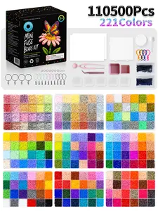 Mini 2.6mm PP Plastic Perler Melting Beads Kit, 110500Pcs 221 Vibrant Bright Colors Pixel DIY Craft Supplies for Beads & Charms Making, Birthday Gift for Ages 8+ Teens (Birthday Parties Use)