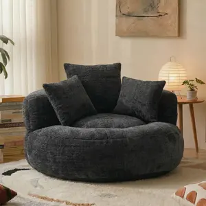 Oversized Chenille Bean Bag Chair, 300LBS Weight Capacity Lazy Sofa with 3 Pillows, Oversized Round Lounge Chair with Sponge Filling for Living Room, Bedroom, Gaming,